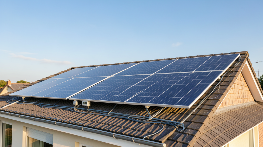 6 kWc en kWh : installation de panneaux solaires photovoltaïques de 6 kWc sur le toit d'une maison