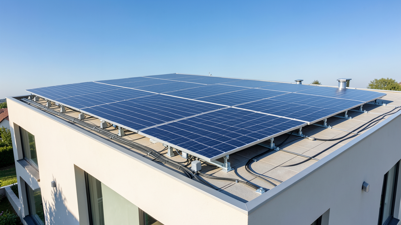 6 kWc de panneaux photovoltaïques installés sur le toit d'une maison contemporaine moderne