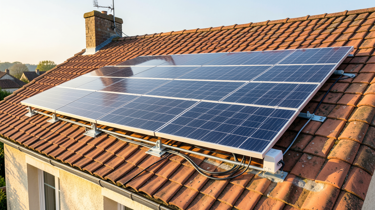 6 kWc de panneaux photovoltaïques installés sur le toit d'une maison en France avec des tuiles rouges
