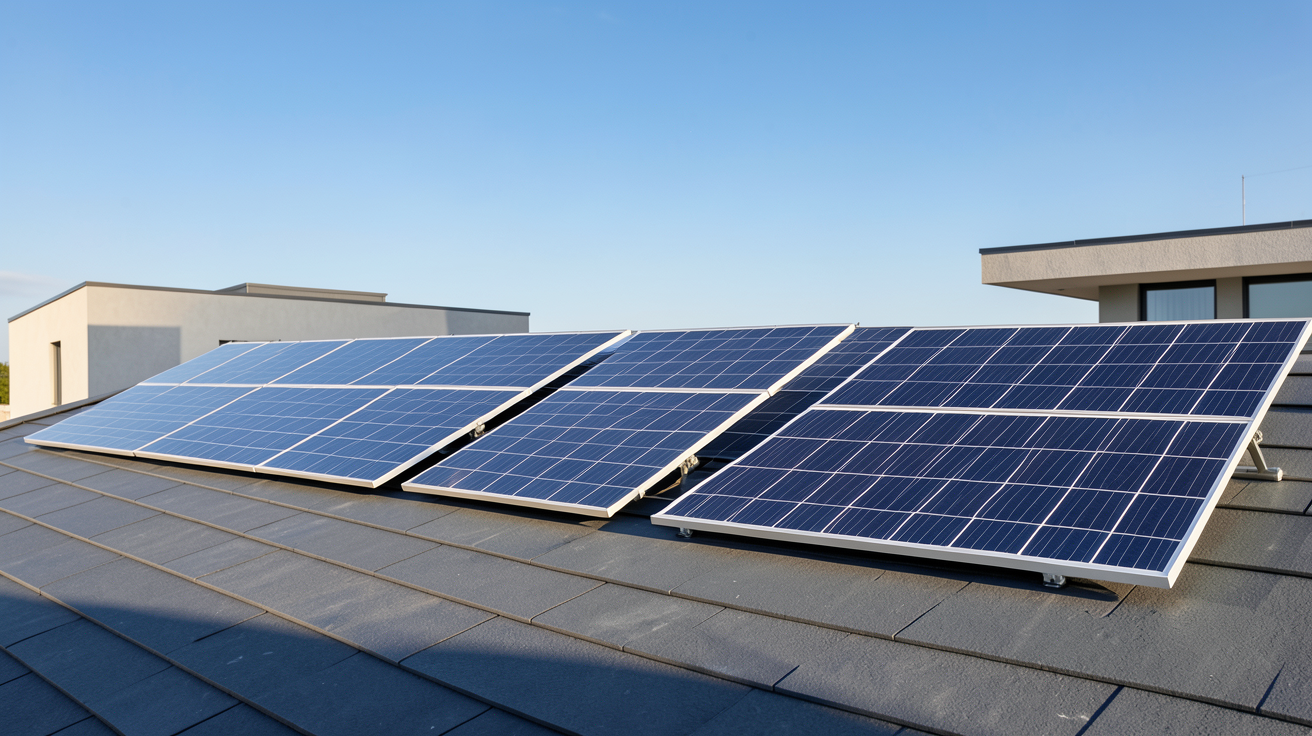achat de panneau solaire comparatif 2024 montrant différents types de panneaux posés sur un toit moderne