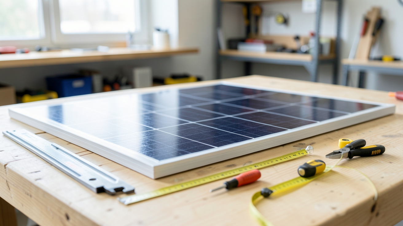achat de panneaux photovoltaïques guide d'installation étape par étape posé sur une table avec outils