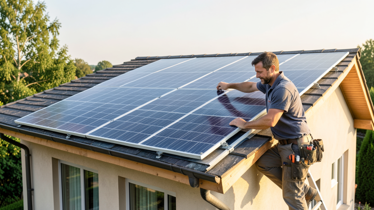 achat panneau solaire autoconsommation installation sur toit de maison individuelle