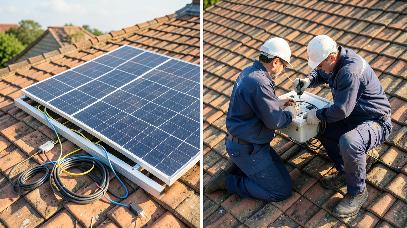 achat panneau solaire autoconsommation : comparaison entre un kit DIY partiellement assemblé et une installation professionnelle sur un toit de maison
