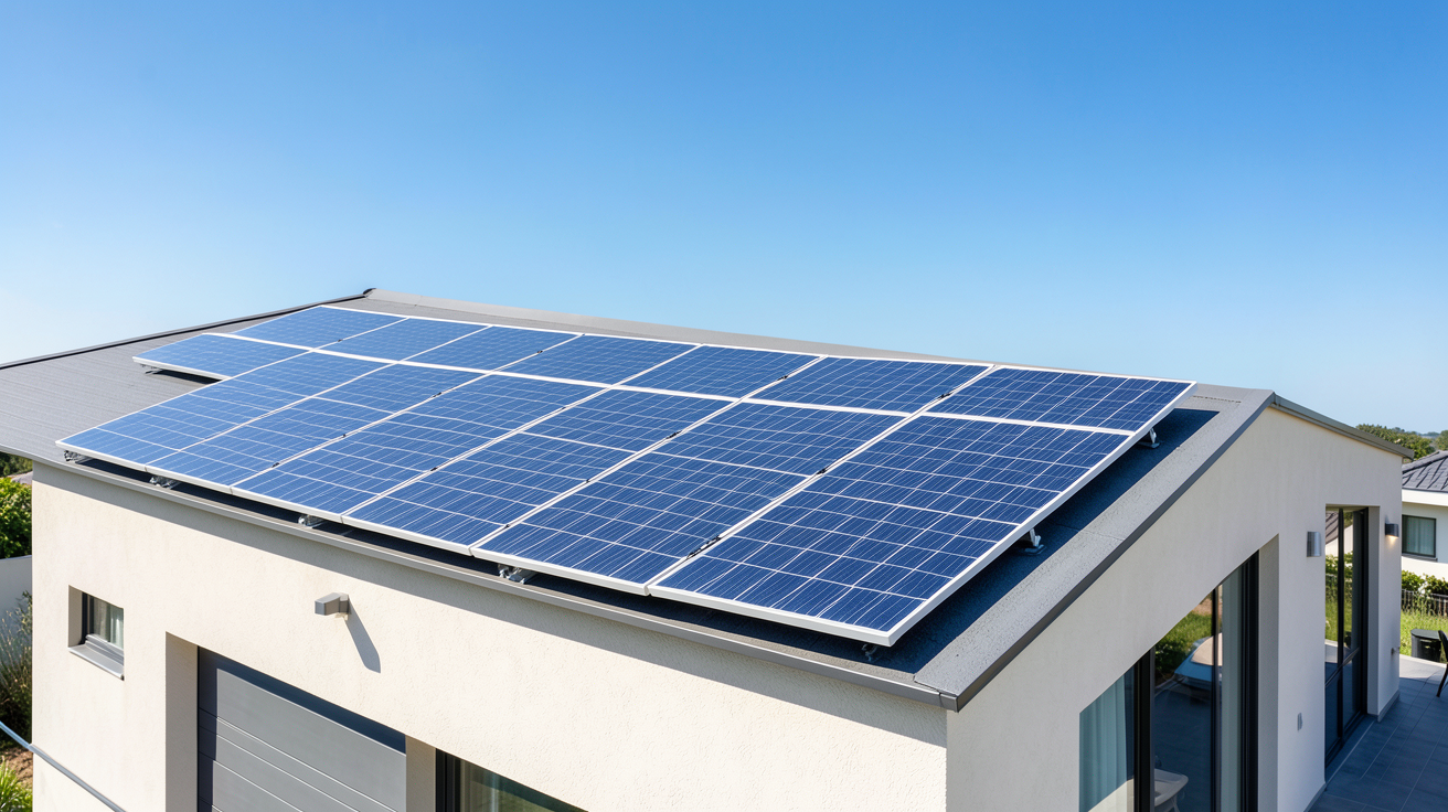 achat panneau solaire autoconsommation sur le toit d'une maison résidentielle moderne pour optimiser l'énergie
