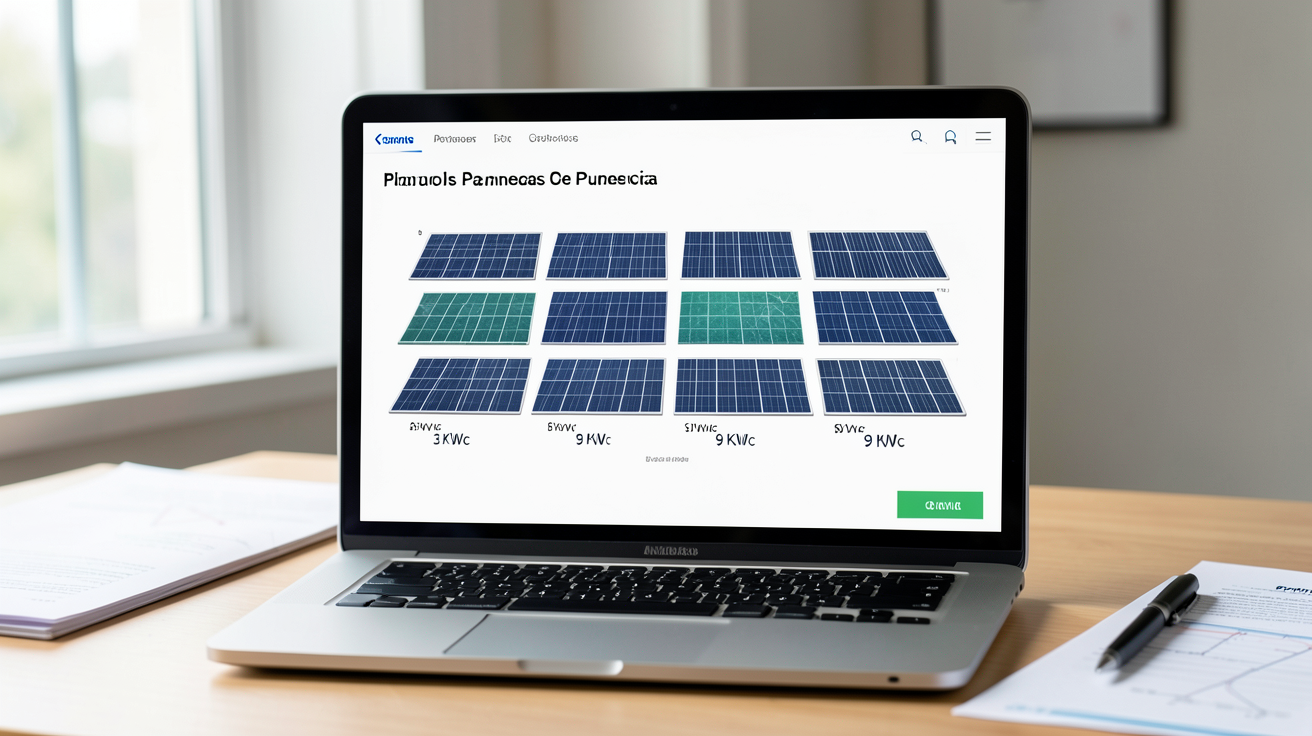 achat panneau solaire prix : tableau comparatif des prix des panneaux solaires par puissance (3 kWc à 9 kWc) affiché sur un écran d'ordinateur