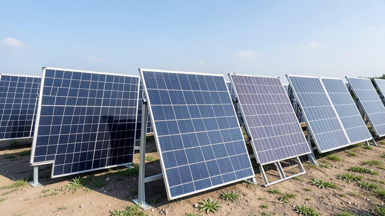 achat panneaux solaires photovoltaïques différents types exposés en extérieur