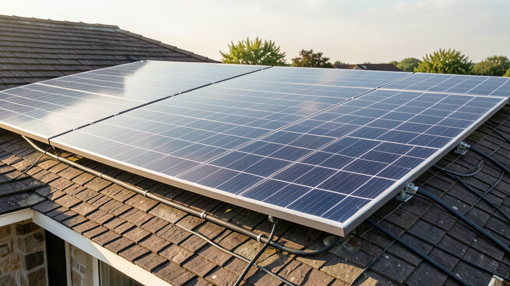 achat panneaux solaires photovoltaïques installés sur le toit d'une maison moderne