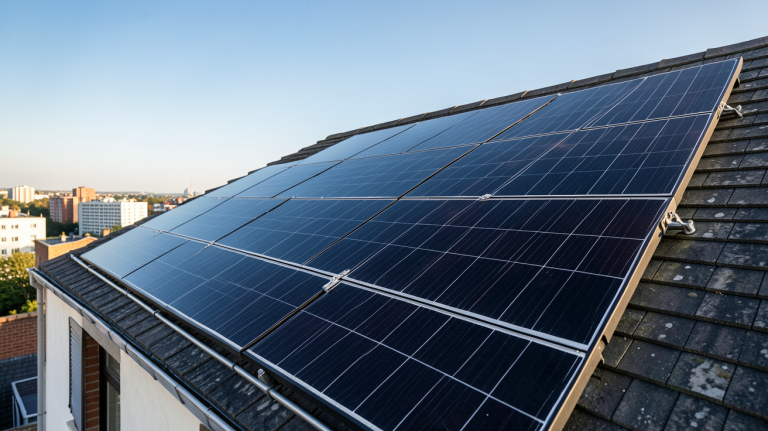 acheter des panneaux photovoltaïques installés sur le toit d'une maison urbaine moderne