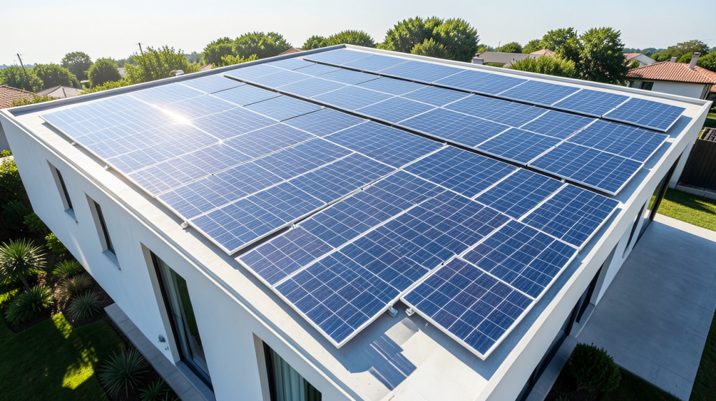 acheter panneaux photovoltaïques pour une installation solaire sur le toit d'une maison moderne
