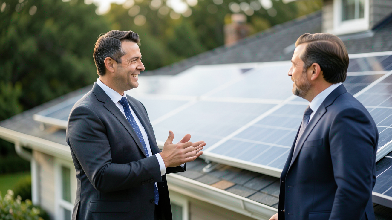 ademe aides directes pour l'installation de panneaux solaires photovoltaïques discutées entre un expert et un particulier