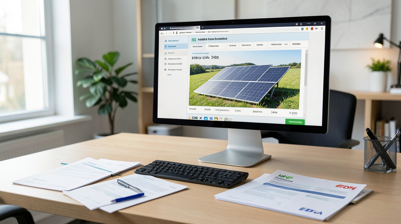 ademe panneau solaire calcul d'aide financière pour une installation de 3 kWc sur un écran d'ordinateur