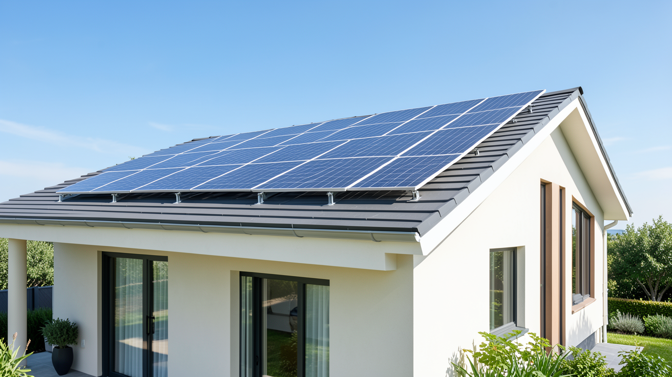 ademe panneaux photovoltaiques installés sur la toiture d'une maison moderne et écologique
