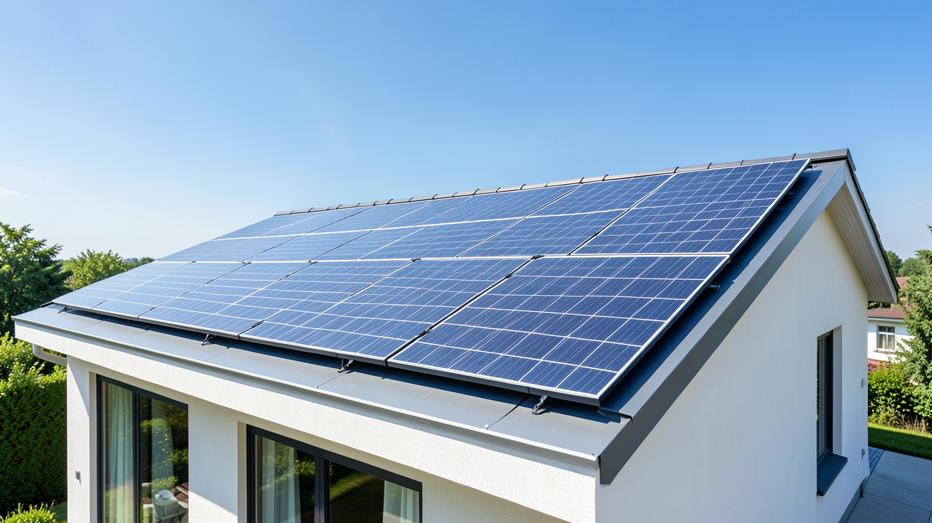 ademe panneaux photovoltaiques installés sur le toit d'une résidence moderne et écologique