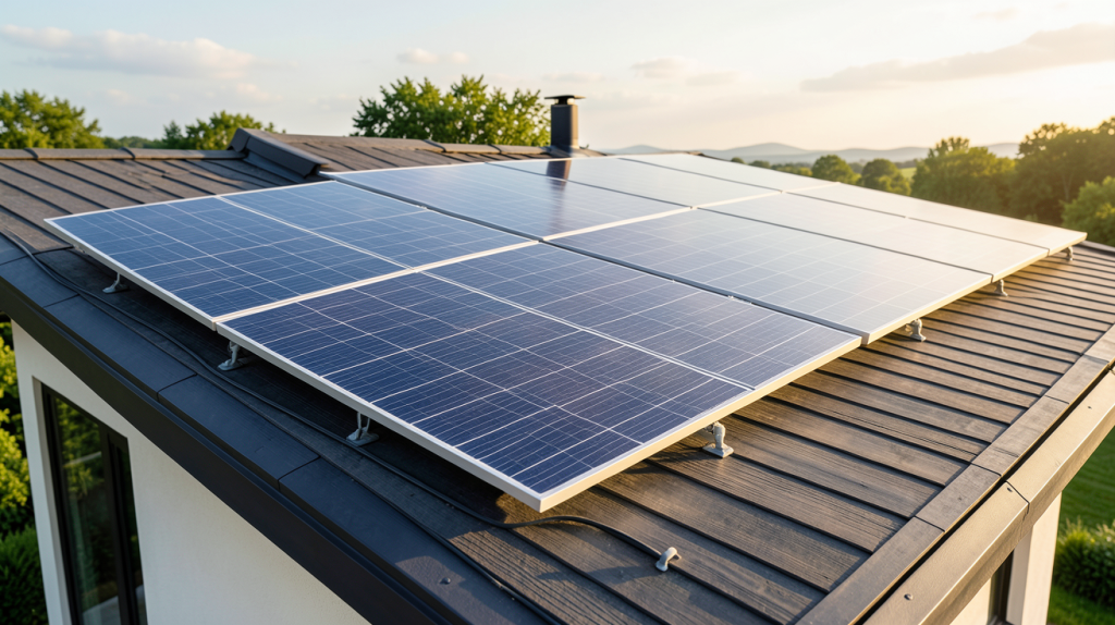 ademe panneaux photovoltaïques installés sur le toit d'une maison écologique