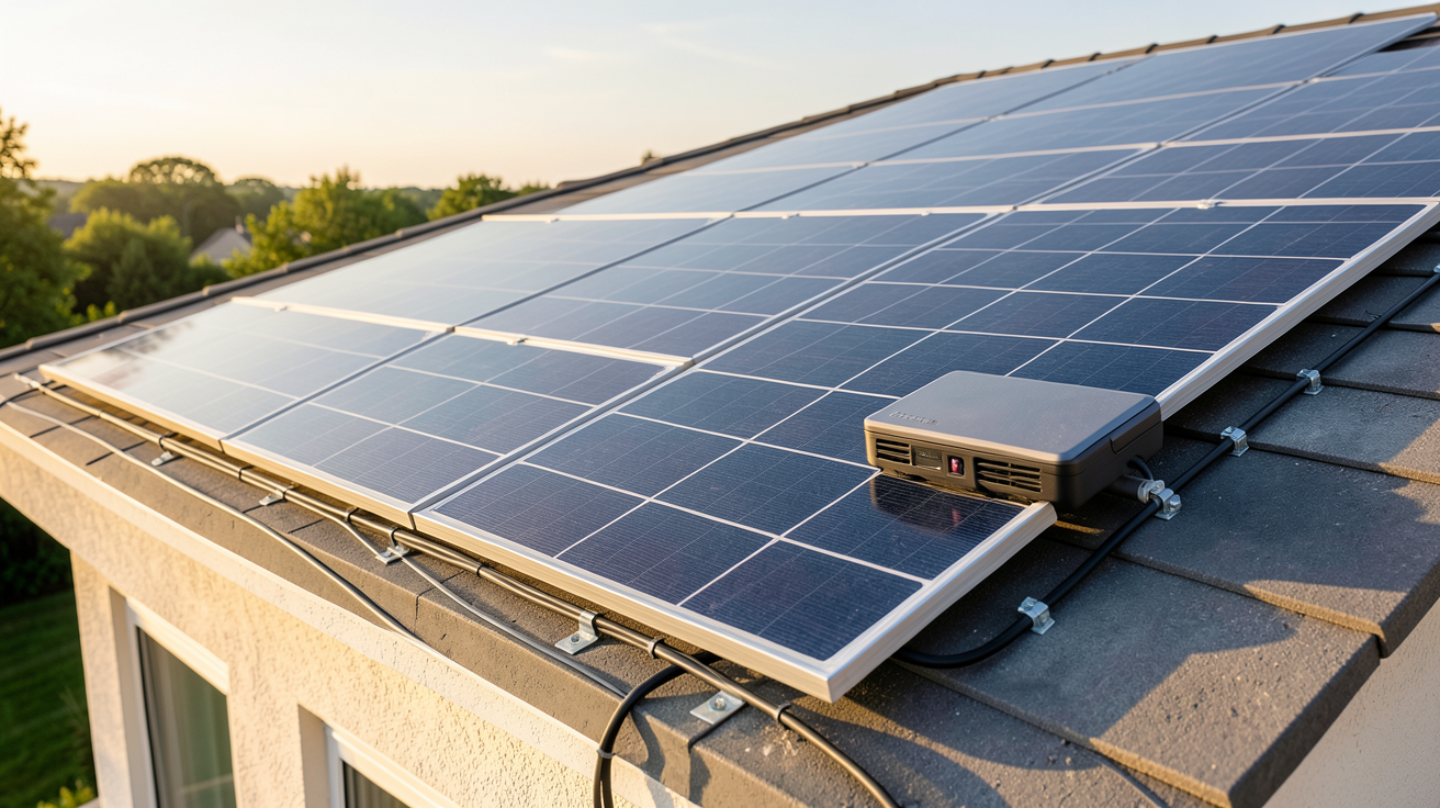 ademe photovoltaïque autoconsommation kit photovoltaïque plug & play installé sur un toit de maison individuelle
