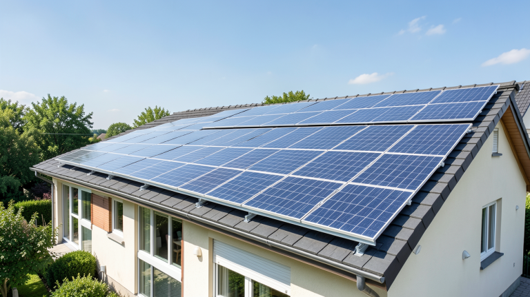 ademe photovoltaique panneaux solaires installés sur le toit d'une maison individuelle