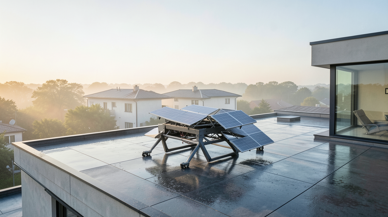 aerovoltaique installé sur le toit d'une résidence moderne pour la production d'énergie atmosphérique.
