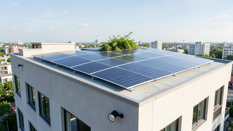 aérovoltaïque système combinant panneaux solaires et ventilation naturelle sur un toit contemporain