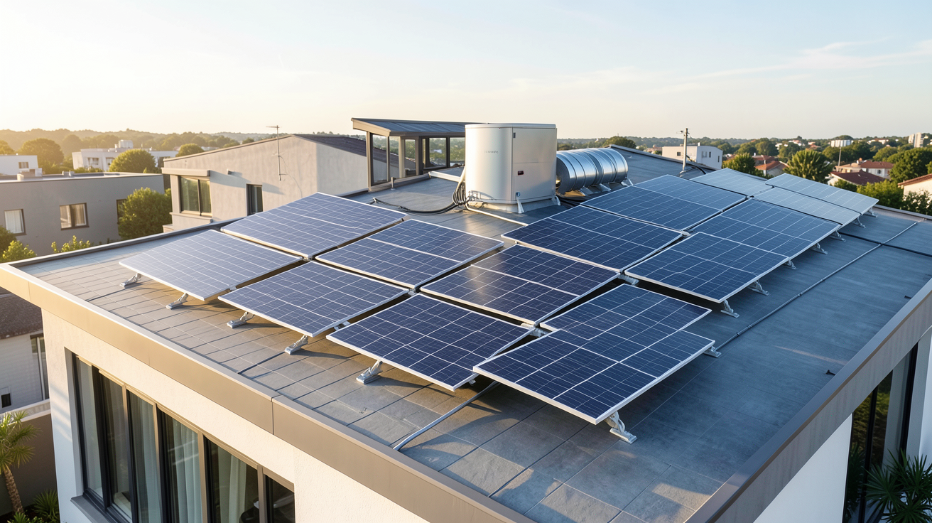 aérovoltaïque système combinant panneaux solaires et ventilation sur le toit d'une maison
