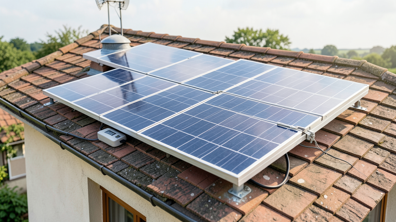 alimentation solaire 220v montrant un kit solaire utilisé pour alimenter l'éclairage et les appareils d'une petite maison