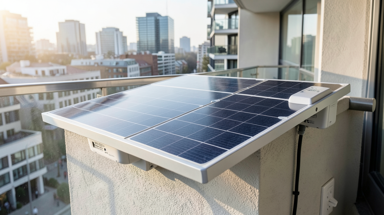 alimentation solaire avec un kit plug & play installé sur un balcon urbain