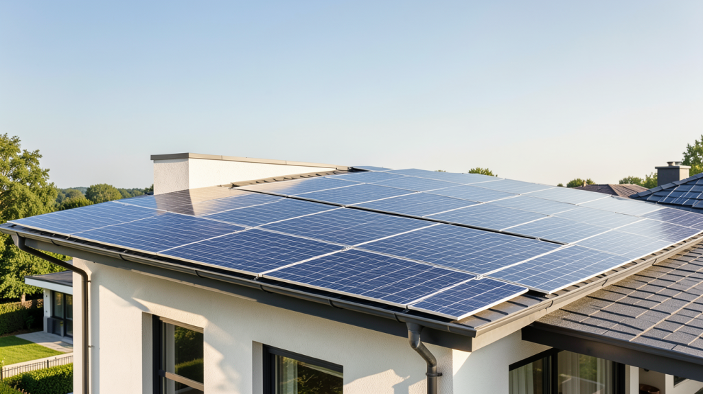 alliantz solaire panneaux photovoltaïques installés sur le toit d'une maison contemporaine