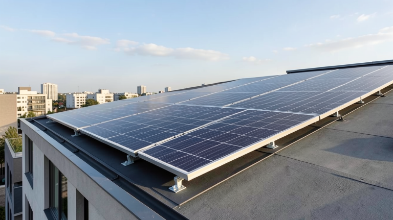 allo solar panneau solaire installé sur le toit d'une maison urbaine moderne