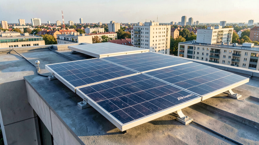 allpowers panneau solaire installé sur le toit d'une maison urbaine moderne