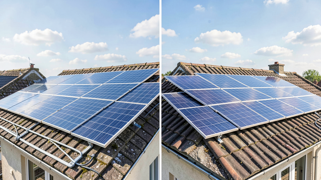 amazon panneau photovoltaique comparaison visuelle entre les panneaux Amazon et ceux d'installateurs agréés, évaluant les coûts et la rentabilité sur 25 ans