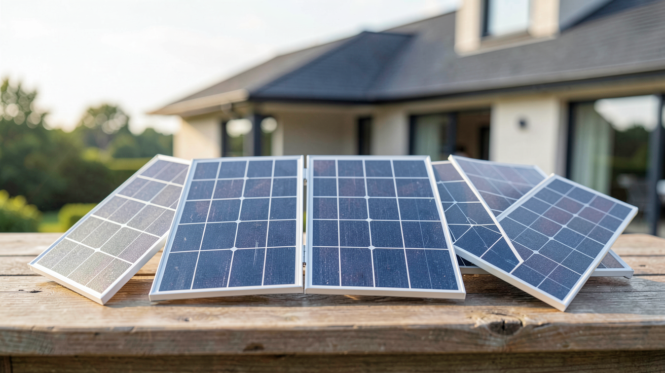 amazon panneau photovoltaique affichant une sélection professionnelle de dix panneaux solaires modernes, éclairage naturel et arrière‑plan suggérant un toit résidentiel.