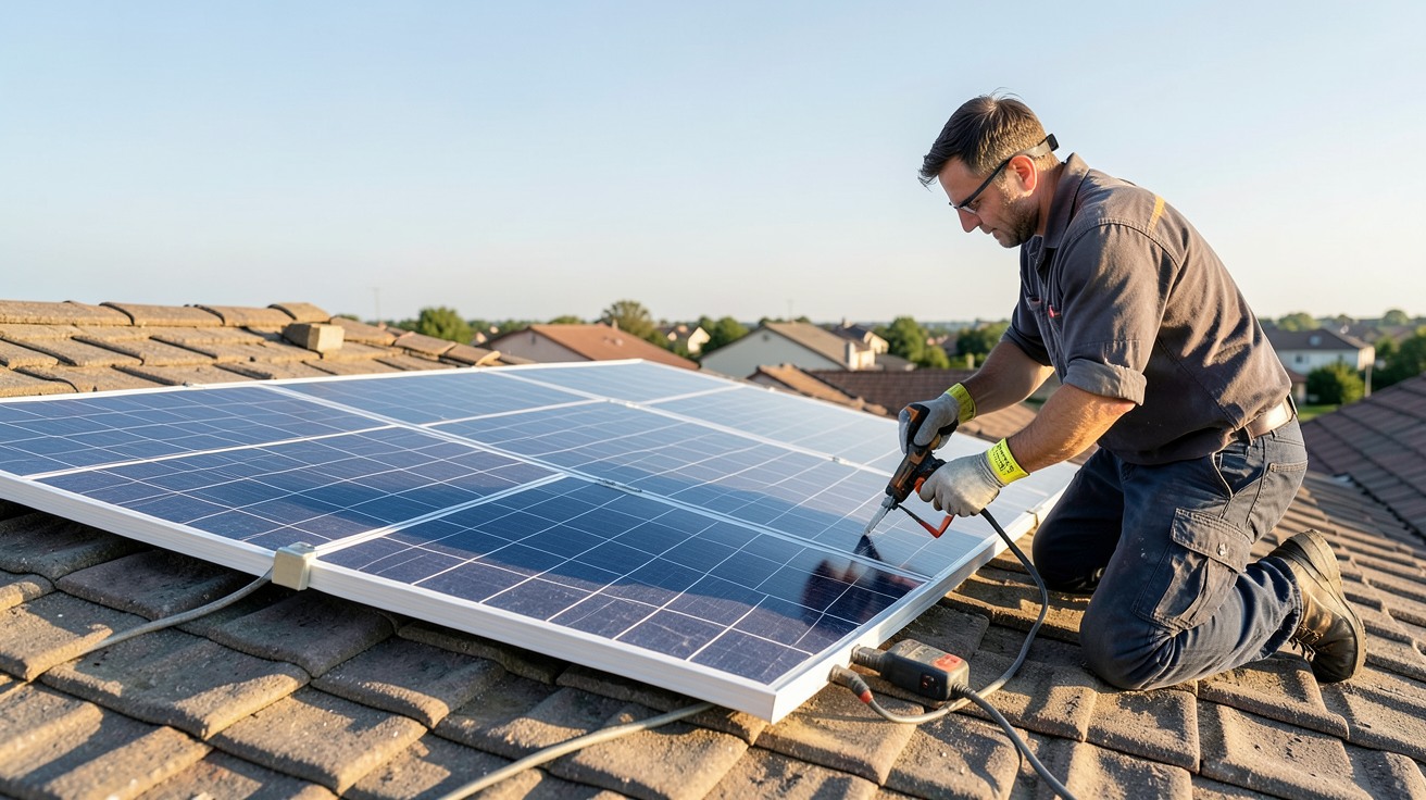 amazon panneau solaire : installation DIY d'un kit solaire acheté sur Amazon sur un toit résidentiel