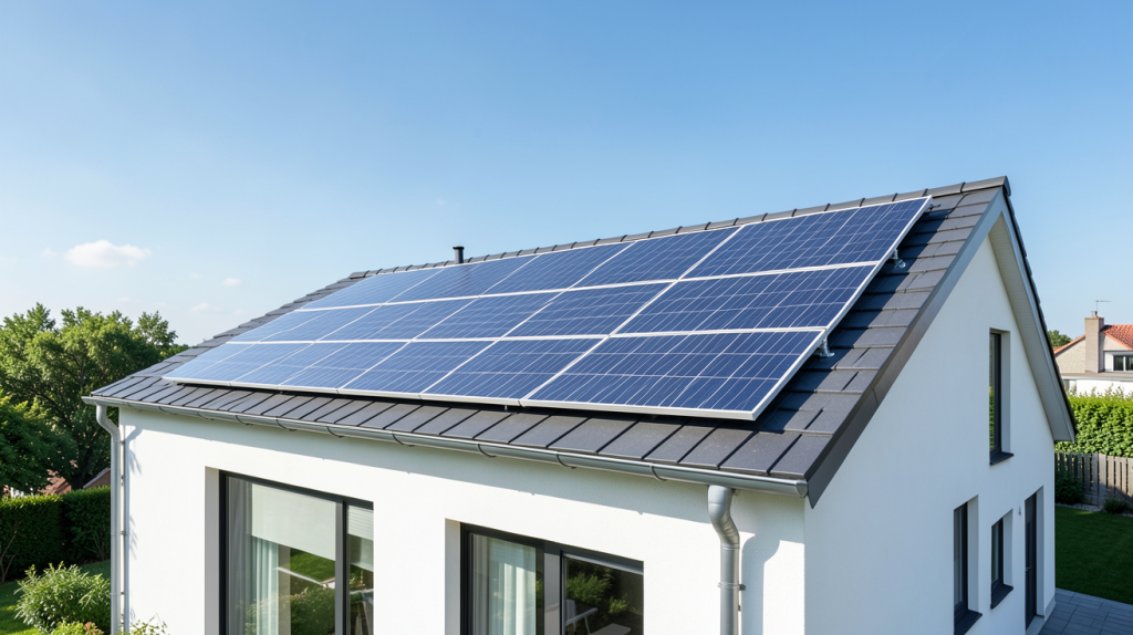 anah panneau photovoltaique installé sur le toit d'une résidence pour la production d'énergie solaire