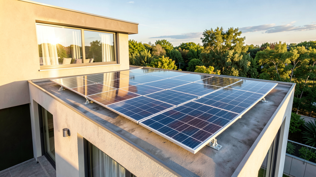 anah panneau solaire installé sur le toit d'une maison contemporaine, capturé en haute résolution