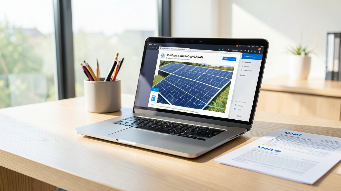 anah photovoltaïque 2021 calcul des aides ANAH pour panneaux solaires sur ordinateur portable dans un bureau moderne