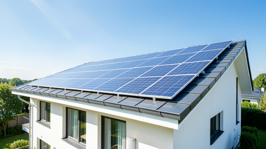 anah photovoltaïque 2021 montrant des panneaux solaires installés sur le toit d'une habitation