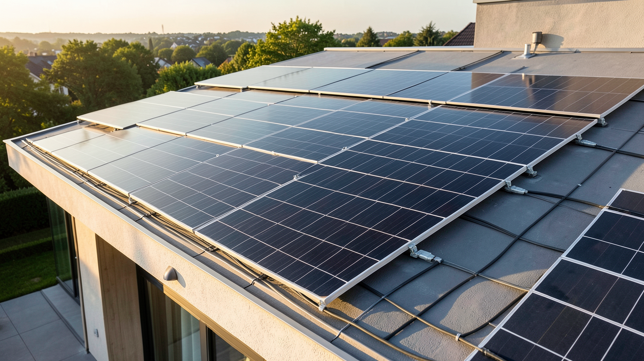 anah photovoltaïque installation solaire sur toit de maison contemporaine avec panneaux noirs