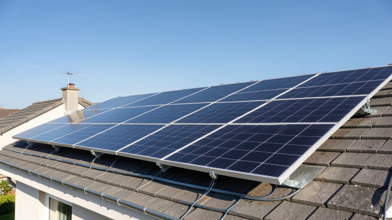 anah photovoltaique installation sur toiture de maison rénovée avec panneaux solaires noirs