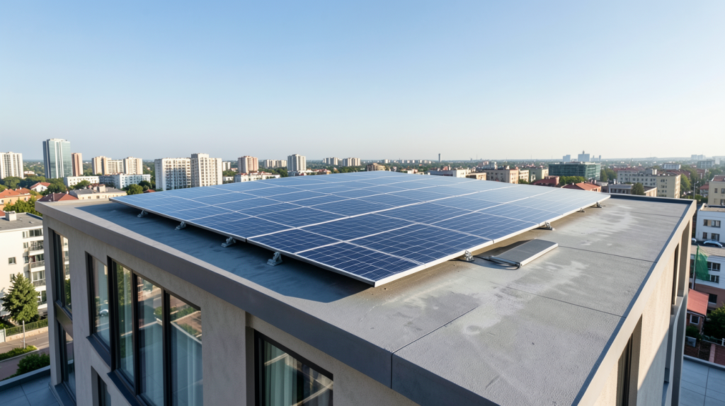 panneau solaire Antarion installé sur le toit d'une maison urbaine moderne