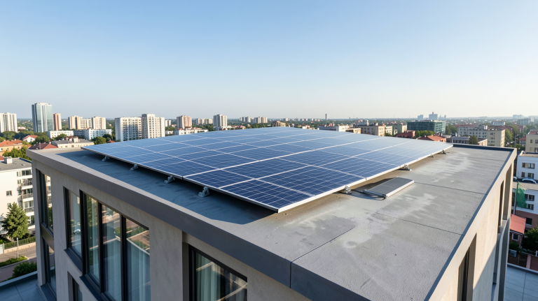 panneau solaire Antarion installé sur le toit d'une maison urbaine moderne