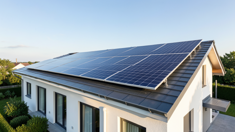 panneaux solaires Antarion Solar installés sur le toit d'une maison contemporaine