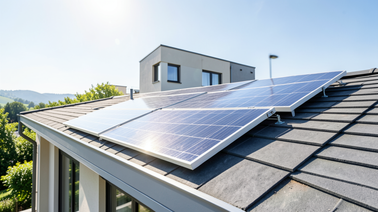 appareil photovoltaïque installé sur le toit d'une maison moderne sous le soleil