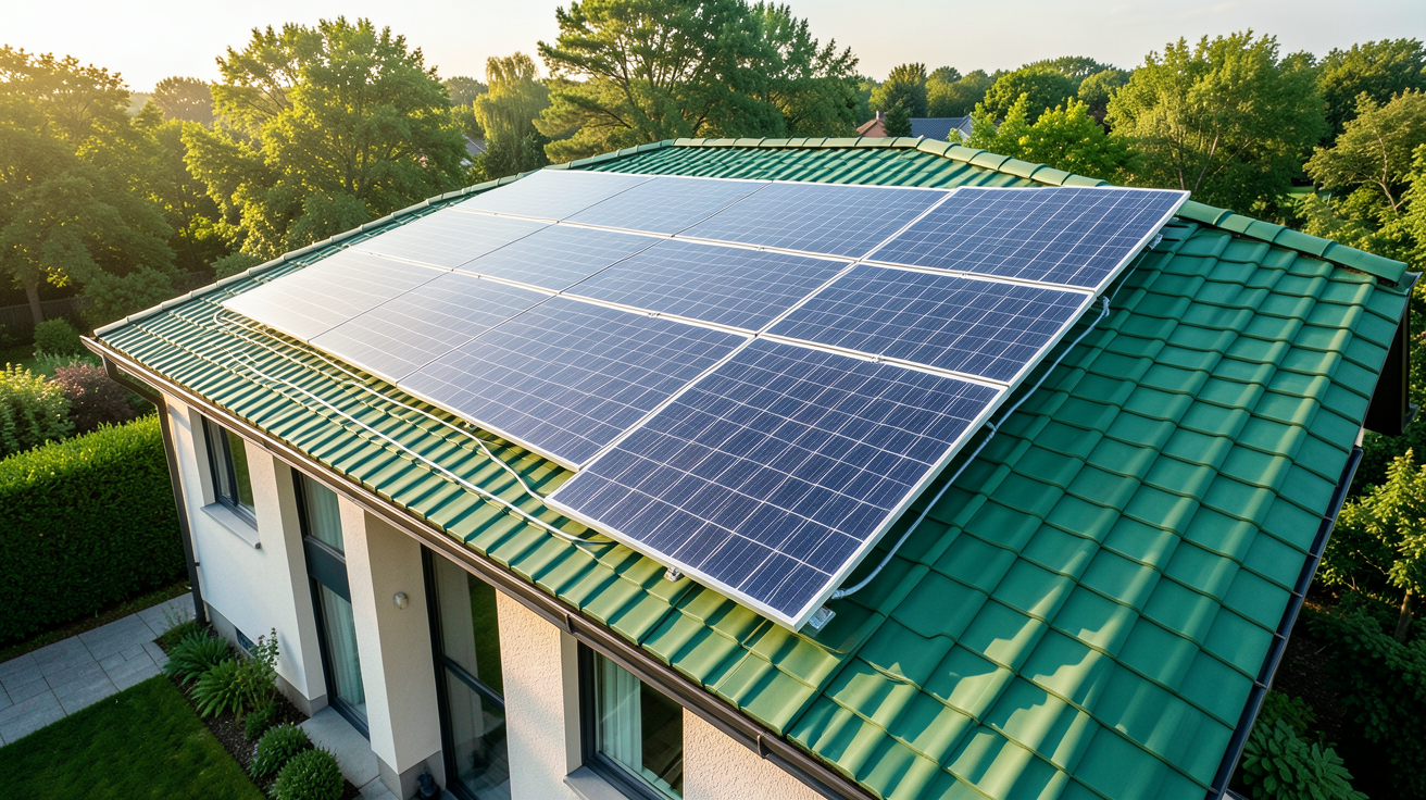 apper solaire installation de panneaux photovoltaïques sur le toit d'une maison moderne avec des tuiles vertes