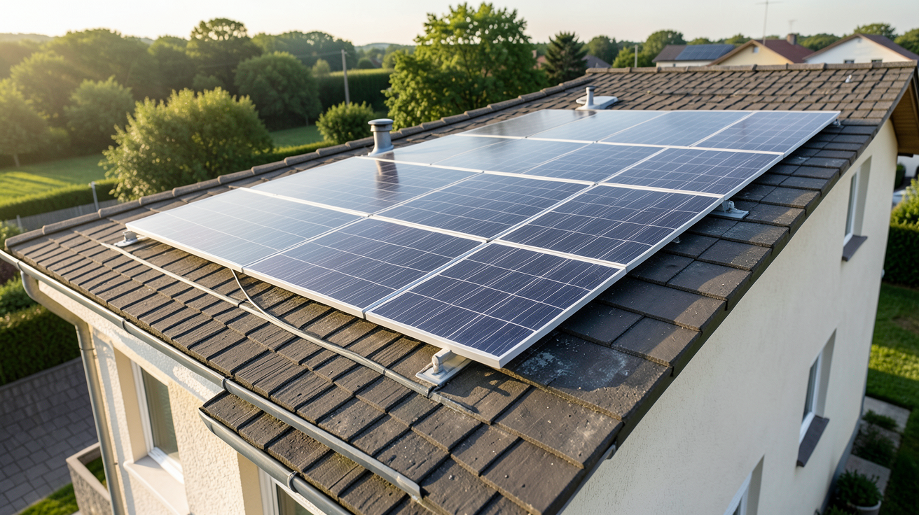 apper solaire installé sur le toit d'une maison avec panneaux photovoltaïques et capteurs thermiques, témoignages d'auto-constructeurs