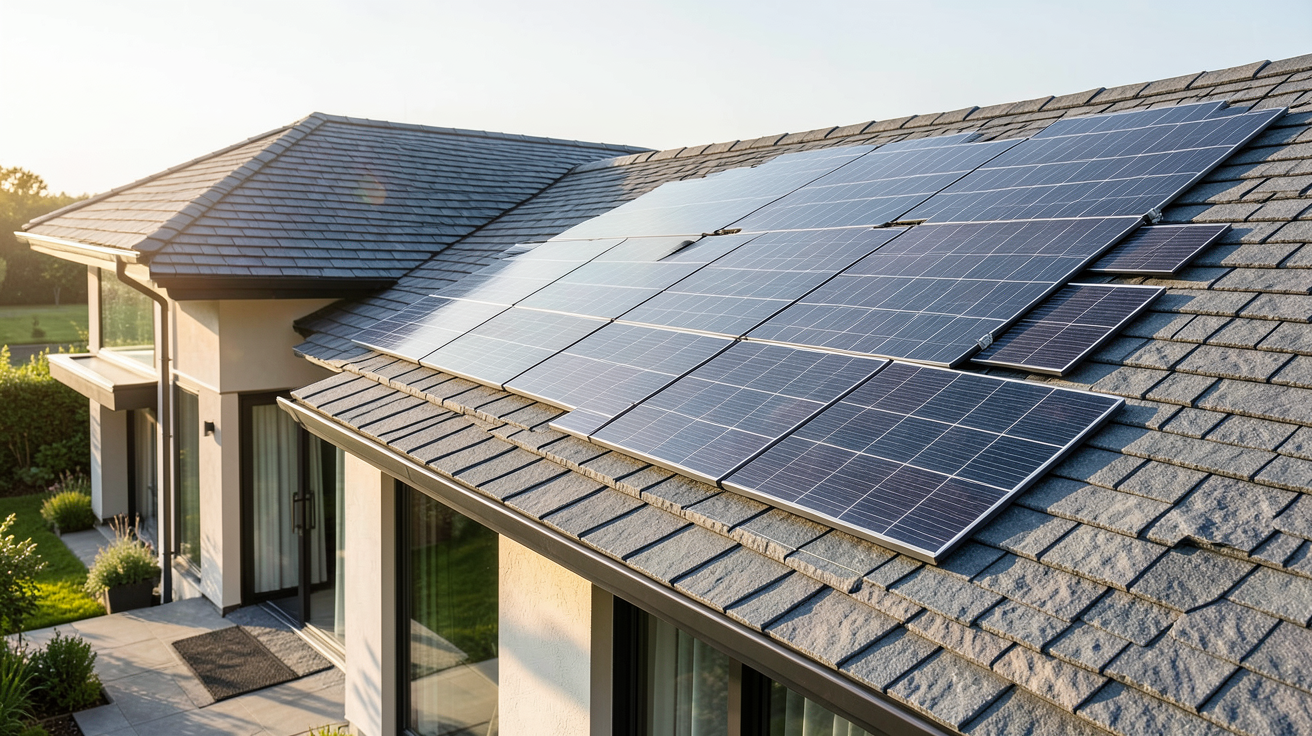 ardoise photovoltaïque installée sur le toit d'une maison contemporaine