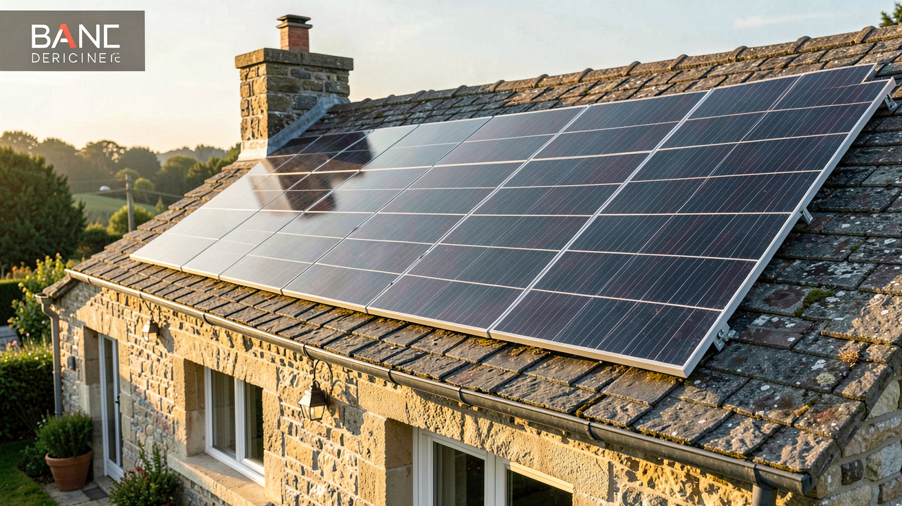 armor photovoltaïque installé sur le toit d'une maison en pierre bretonne