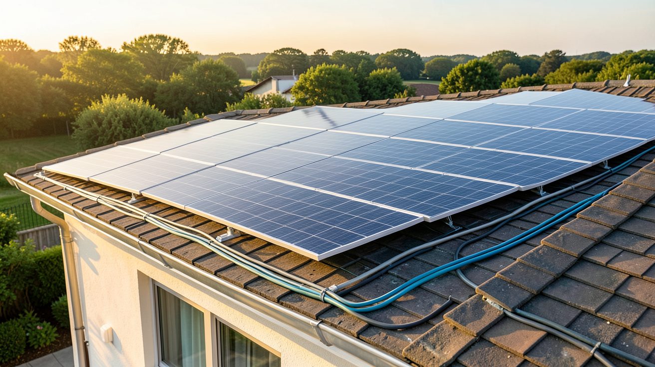 autoconsommation EDF : installation solaire photovoltaïque sur le toit d'une maison avec panneaux solaires