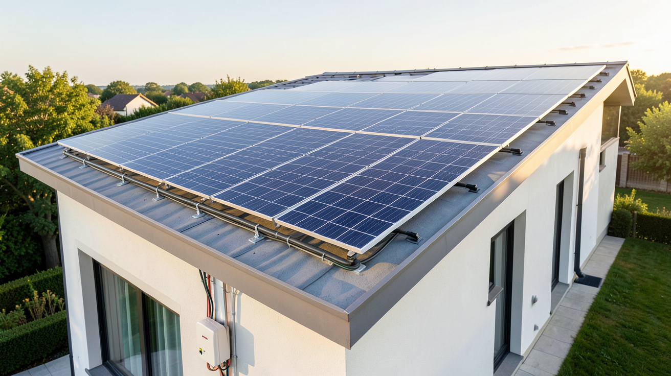 autoconsommation énergétique avec panneaux solaires sur toit de maison moderne