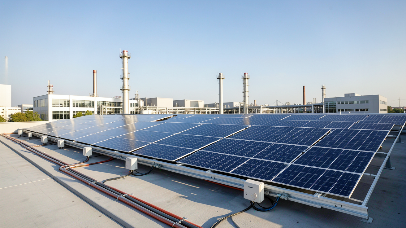 autoconsommation entreprise : toit d'une entreprise équipé de panneaux solaires photovoltaïques pour réduire la facture énergétique
