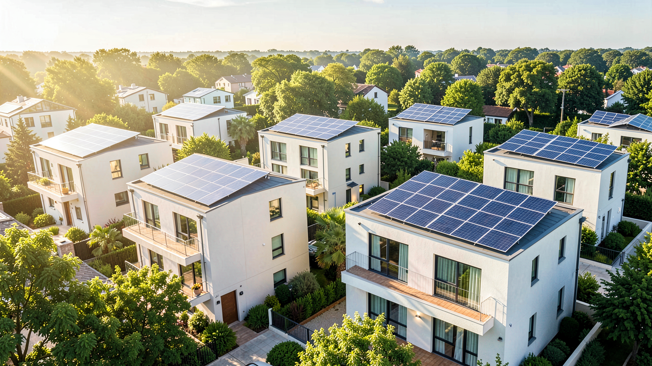 autoconsommation d'énergie solaire par des habitations modernes dans un quartier écologique