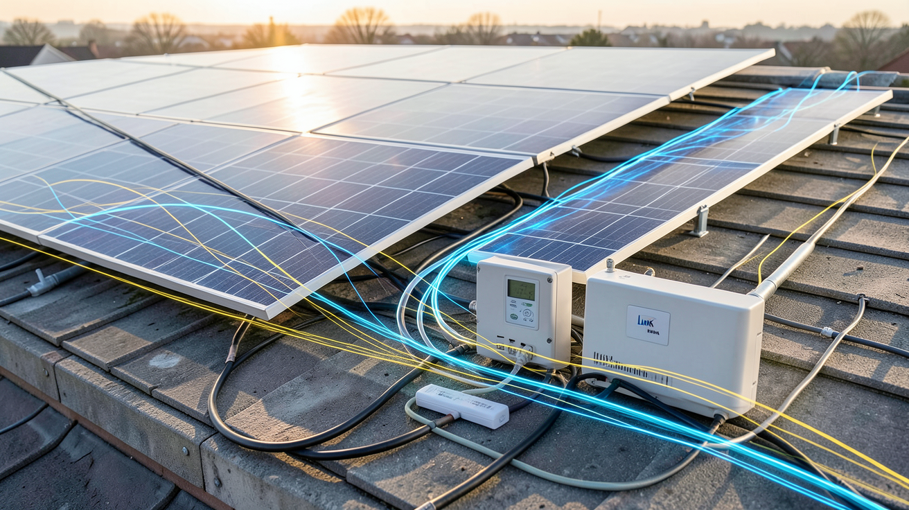autoconsommation individuelle : panneaux solaires, onduleur, compteur Linky et flux d'énergie illustrés